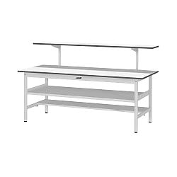 軽量作業台／ワークテーブル耐荷重150kg （固定式H740・架台・中間棚・半面棚板付）