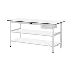 軽量作業台／ワークテーブル耐荷重150kg （固定式H950・キャビネット・中間棚・全面棚板付）