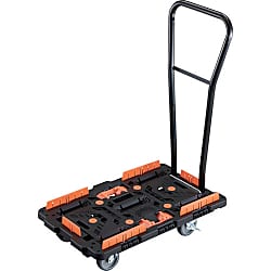 連結型樹脂製平台車“ビートル”（脱着式ハンドル・とめたろう・収納式柵付）オール自在タイプ