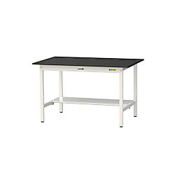 実験用作業台/ワークテーブル耐荷重150kg（固定式・半面棚板付き）