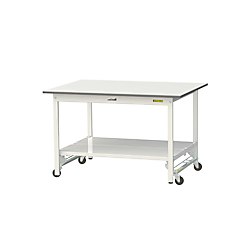 軽量作業台/ワークテーブル耐荷重150kg（ワンタッチ移動式H740mm・全面棚板付き）