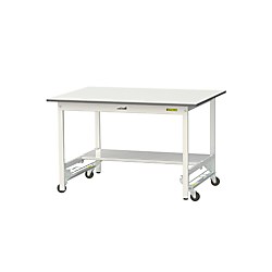 軽量作業台/ワークテーブル耐荷重150kg（ワンタッチ移動式H740mm・半面棚板付き）