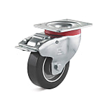 Swivel Castors with double stop and elastic polyurethane wheel / Steering housing / Mounting plate / Ball-bearing