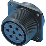Conector circular serie CE05/JL04V: resistente al agua, especificaciones MIL, montaje en panel con brida, receptáculo