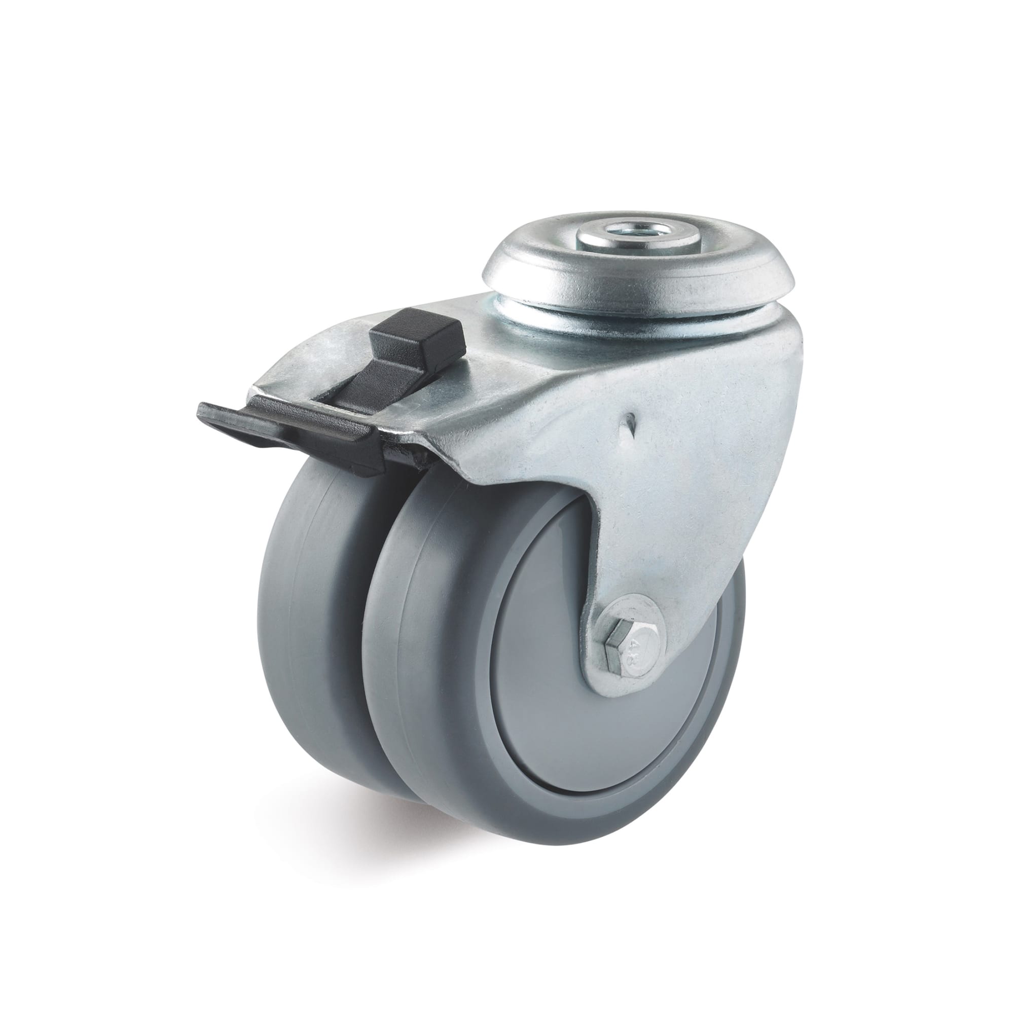 Apparatus double roll with back hole and double stop, thermoplastic wheels