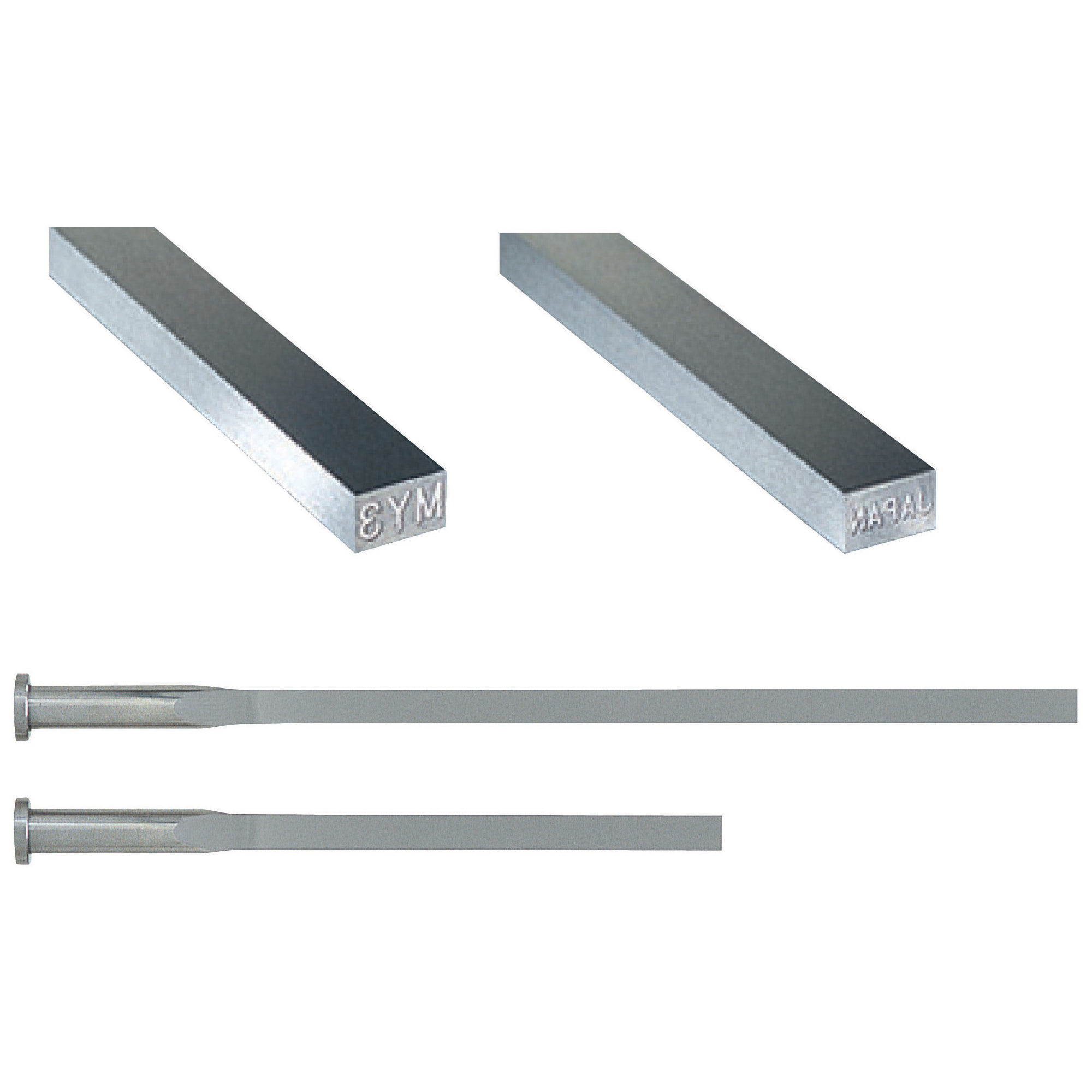 Precision flat ejector pins / head shape selectable / EN 1.3343 Equiv. / engraved face / rounded corners / dimensions Configurable