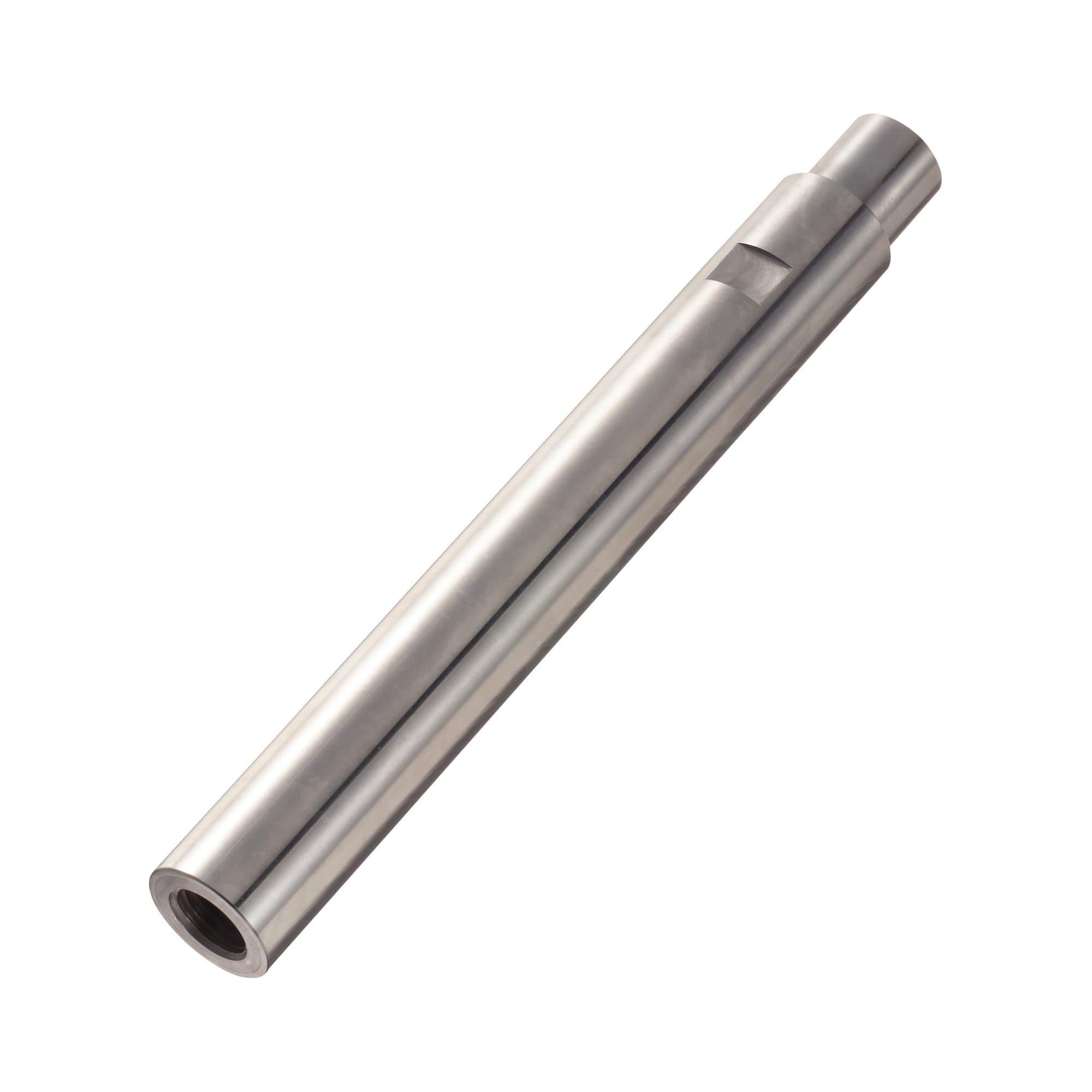 Linear shafts / material selectable / treatment selectable / stepped on one side / two-sided internal thread / spanner flat