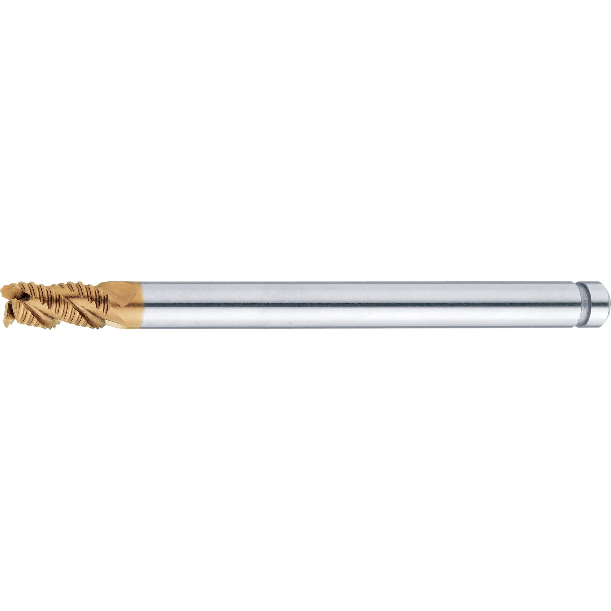 AS Coated Powdered High-Speed Steel Roughing End Mill, 45° Spiral, Short, Long Shank, Center Cut
