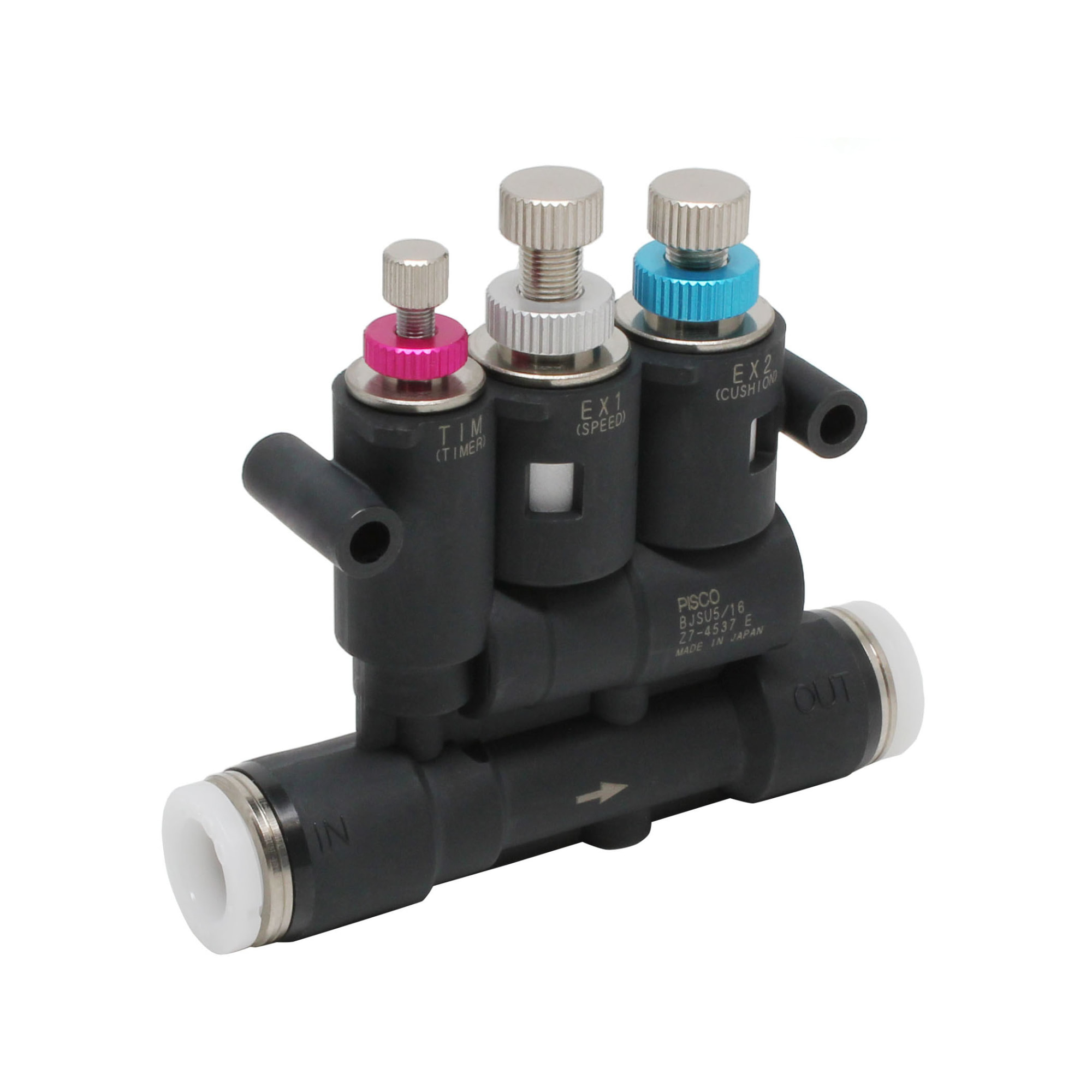 BJSU6 | Flow Controls - Inline 3-Run, with Union Ends for Cushioning with  Cylinders, Meter Out, Resin, 3-Knob Adjustment, BJS Series | Pisco | MISUMI