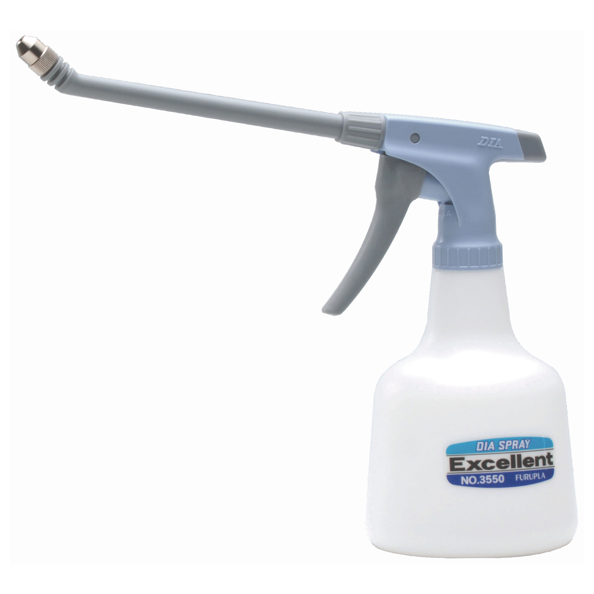 Spray bottle with long outlet nozzle