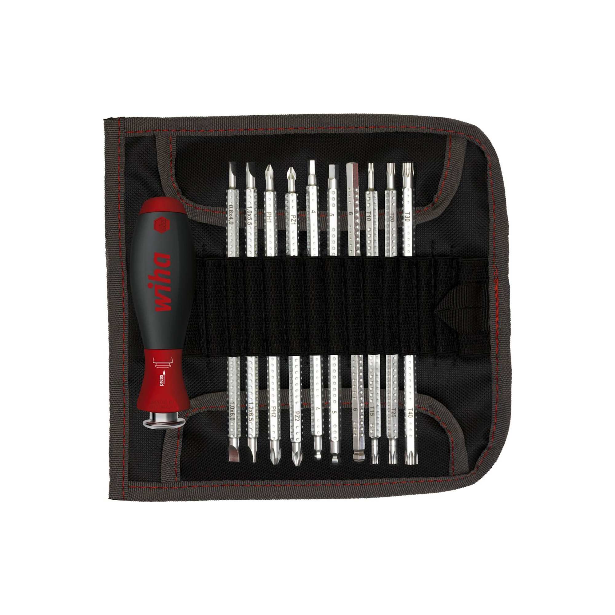 Screwdriver with Interchangeable Blade Set SYSTEM 6, Assorted 12 Pieces in Roll-up Bag