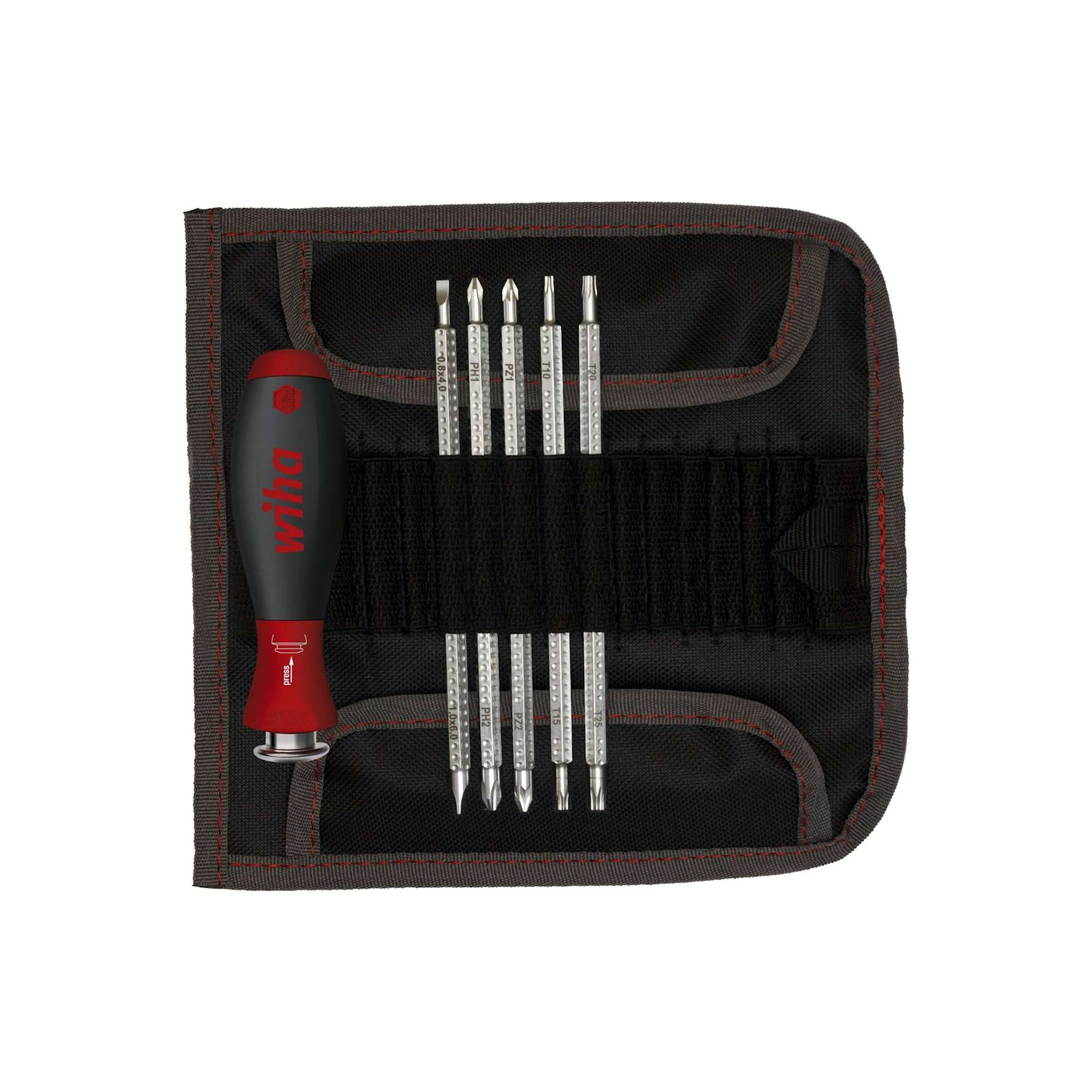 Screwdriver with Interchangeable Blade Set SYSTEM 6, Assorted 7 Pieces in Roll-up Bag