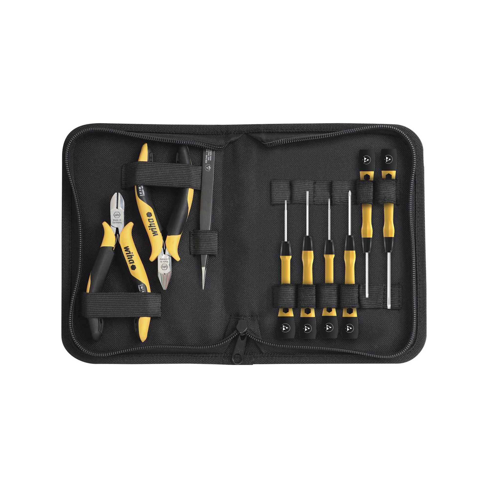 Tool Set ESD, Pliers, Screwdriver, Tweezers, 10 Pieces in Tool Pouch
